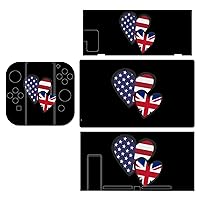 Hearts American England Flag Switch Sticker Skin Cute Pattern Full Wrap Skin Protection for Switch