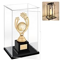 LANSCOERY Clear Acrylic Display Case with Ribbon, Assemble Vertical Display Box Stand with Thick Black Base, Dustproof Showcase for Collectibles Memorabilia Figurines (5.9x5.9x9.8inch;15x15x25cm)