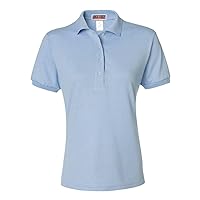 Jerzees Women's Four Button Placket Side Vent Polo Shirt, Small, Light Blue