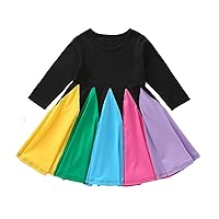 Size 5 Girls Kids Toddler Infant Baby Girls Dress Long Sleeve Patchwork Rainbow Princess Dress Girls Size 4