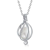 Bridal Teardrop Black White Freshwater Cultured Pearl Bird Caged Pendant Necklace For Women Wedding .925 Sterling Silver