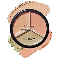 THESAEM Cover Perfection Triple Pot Concealer - 3 Color Concealer with Clear Beige, Green & Peach Shades - Full Coverage Concealer to Correct & Conceal Redness, Dark Circles, 01 Correct Beige
