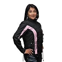 Vance Leather VL1566P Women's Black & Pink Hooded Cordura Crystal Jacket