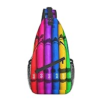 Colored Crayons Printed Crossbody Sling Backpack,Casual Chest Bag Daypack,Crossbody Shoulder Bag For Travel Sports Hiking