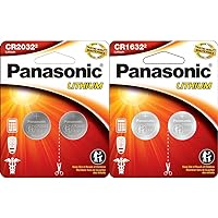 Panasonic CR2032 3.0 Volt Long Lasting Lithium Coin Cell Batteries in Child Resistant, Standards Based Packaging & CR1632 3.0 Volt Long Lasting Lithium Coin Cell Batteries in Child Resistant