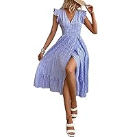 Womens' Dress Solid Ruffle Trim Wrap Hem Dress Summer Dresses for Women