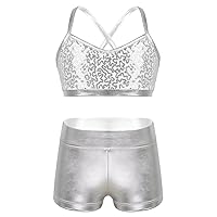 CHICTRY Kids' Girls' 2 Piece Activewear set Strappy Sport Bra and Booty Short for Dancing Tumbling Athletic Gymnastics