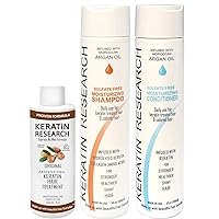 Keratin Research Brazilian Keratin Blowout Hair Treatment 120ml with Sulfate-Free Shampoo and Conditioner 300ml Set