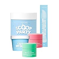 I DEW CARE Wash-off Masks with Headband Set - Scoop Party + 2-in-1 Cleansing Firming Silicone Mask Brush Bundle