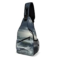 Chest Bag Sling Bag for Men Women Stormy Sea Sport Sling Backpack Lightweight Shoulder Bag for Travel