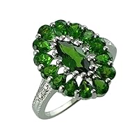 Carillon Chrome Diopside Marquise Shape Natural Non-Treated Gemstone 925 Sterling Silver Ring Engagement Jewelry for Women & Men