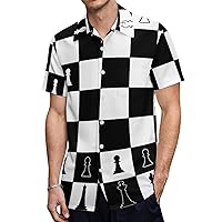 Black and White Layout of A Chess Board Printed Men's Short-Sleeve Shirt Regular-Fit Button Down Shirts with Pocket