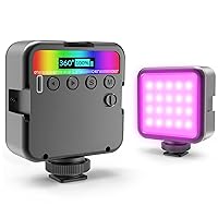 Magnetic RGB Led Video Light LED Camera Light 360° Full Color Portable Photography Lighting Whit 3 Cold Shoe，，2000mAh Rechargeable CRI 96+/2500-9900K/13 Scene (Black)