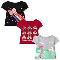 Baby-Girls and Toddler Girls Short Sleeve Graphic T-Shirts, 3 Pack