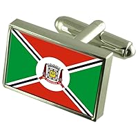 Criciuma City Santa Catarina State Sterling Silver Flag Cufflinks Engraved Box