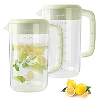 1 Gallon 4 Litre Clear Plastic Pitcher with Lid, 2 Pack Clear Water Pitcher for Cold Drinks, Iced Tea Pitcher for Lemonade, Iced Tea, Milk, Juice, Beverages.
