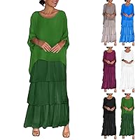 Women's Cotton Ruffle Tiered Oversized Half Sleeves Baggy Flowy Casual Midi Dress Artistic Loose Ruched Elegant Dresses