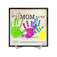 Personalized Best Mom Ever DIY Handprint Sign,Custom Hands Down Family Wooden Plaque with Kids Name Birthday Mothers Day Gift for Mom Grandma Nana from Son Daughter Grandchild