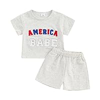 4th Of July Baby Boy Clothes Toddler 2 Piece Summer Outfit Letter Embroidery Short Sleeve T-shirt And Shorts Set