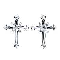 925 Stering Silver Cubic Zirconia Classic Mini Cross Crucifix Stud Earrings