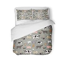 Duvet Cover Set King Size Cattle Farm Animals Domestic Agriculture Baby Bird Border Collie 3 Piece Microfiber Fabric Decor Bedding Sets for Bedroom