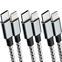 Type C to Lightning Cable [3Pack 3FT 6FT 10FT], MFi Certified iPhone Charger Cable Nylon Braided USB C Cable Compatible with iPhone 14 Pro Max/13 Pro/13/12/11/Pad Pro/Air (A-Grey White)