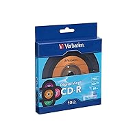 Verbatim CD-R Blank Discs 700MB 80min 52X Recordable Disc for Data and Music with Digital Vinyl Surface - 10pk Bulk Box Blue/Green/Orange/Pink/Purple,Yellow
