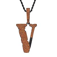 Iced Out Chain for Men,18K Gold-plated Cubic Zirconia Necklace for Women,Hip Hop Individuality Letter V Zircon Pendant Necklace