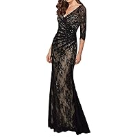 Black V Neck Lace Overlay Mother Of The Bride Dress With Half Sleeves 16 Black