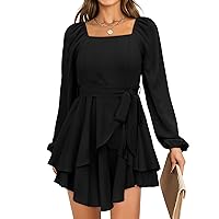Womens Black Long Sleeve Dresses Mini Square Neck Semi Formal Funeral HOCO Fall Outfits XL