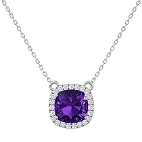 VVS Gems 14k Gold Classic Cushion Cut 3.5 Carats Created Gemstone Solitaire With VVS Certified 0.23 ct Natural Genuine Diamond Pendant Necklace for Women, Birthstone Jewelry