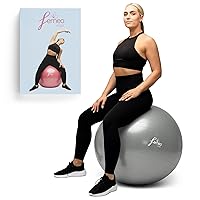 Femeo® Yoga Ball for Exercise, Stability, Pregnancy Pilates & Birthing | 100 Page Book | Over 50 Workout Exercises | Anti Burst