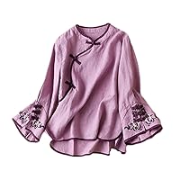 Chinese Embroidery Blouse Women Summer O-Neck Short Sleeve Traditional Tang Suit Top