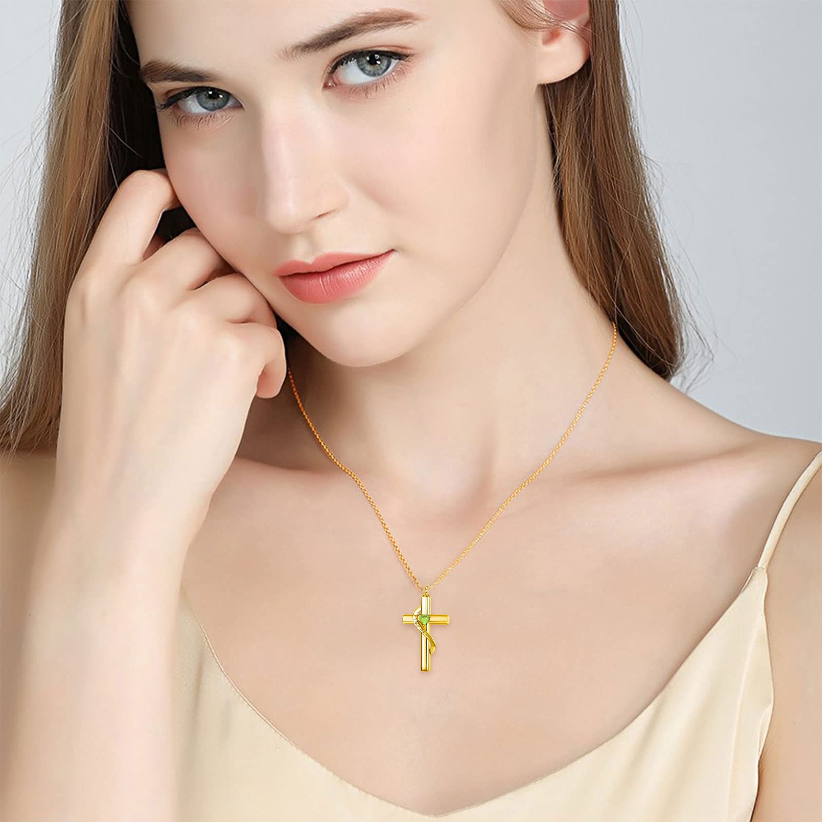 SOULMEET Crystal Cross Necklace for Ashes, Sterling Silver I Love You Forever Birthstone Cross Urn Necklaces for Ashes Keepsake Cremation Jewelry for Pet Human Ashes