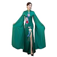 Keting Chinese Style Chiffon Appliques Women's Qipao Dress Birthday Party Long Cheongsam Gown with Cape Shawl