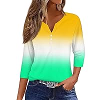 Women's T Shirts, Shirt Tee Button 3/4 Sleeve V-Neck Top Graphic Vintage Trendy, S XXXL