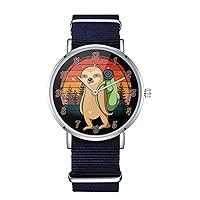 Sloth Hiking Team Nylon Watch for Men and Women, Lazy Art Theme Unisex Wristwatch, Animal Spirit Lover Gift Idea