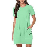 Dresses for Women 2024, Women'ssolid Color Short Sleeved Casual Sports Dress with Pockets Women's Sun, S, XXL