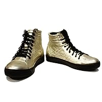Modello Goldiko - Handmade Italian Mens Color Gold Fashion Sneakers Casual Shoes - Cowhide Smooth Leather - Lace-Up