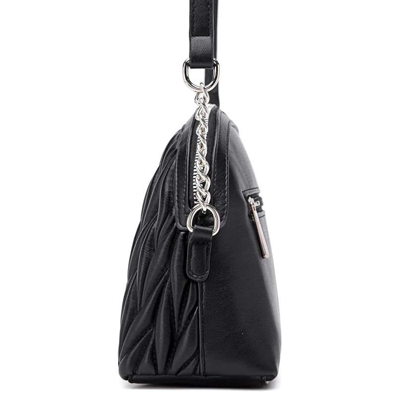 DAVIDJONES Women's Medium Quilted Crossbody bag,Dome Faux Leather Shoulder  Handbag with Chain Strap