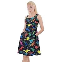 CowCow Womens Summer Dress Dinosaur Tyrannosaurus Fossil Knee Length Skater Dress with Pockets, XS-5XL