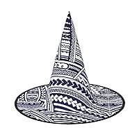 Mqgmzblue Polynesian Maori Tribal Pattern Print Enchantingly Halloween Witch Hat Cute Foldable Pointed Novelty Witch Hat