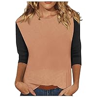 3/4 Sleeve Tops for Women,Oversized Loose Fit Crewneck T Shirts Casual Solid Basic Three Quarter Length Tees