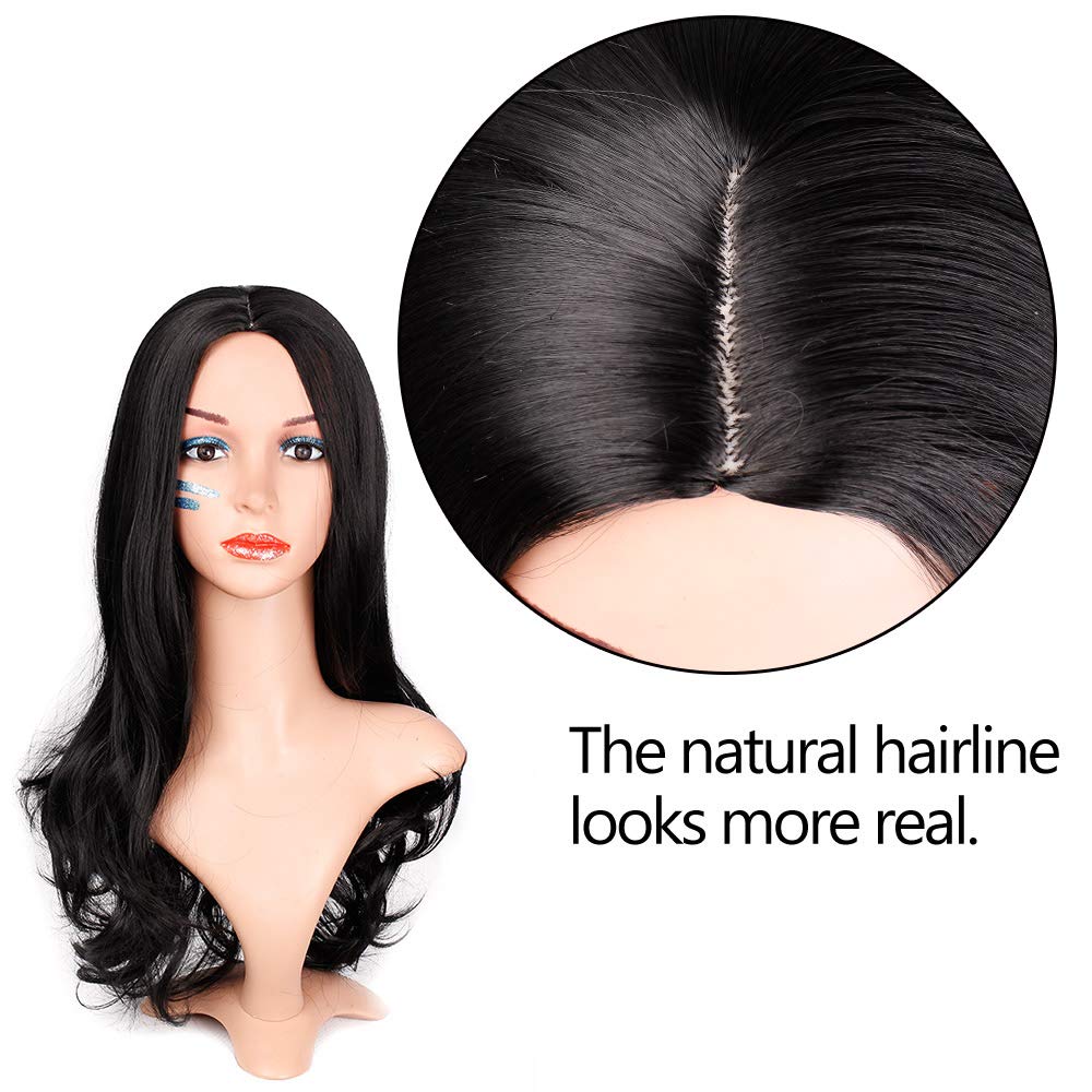AISI QUEENS Black Wavy Wigs for Women Long Curly Wig Synthetic Party Wigs Middle Part Full Wigs Natural Looking 20 Inch