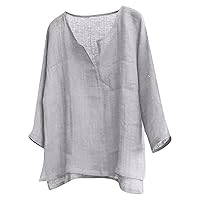 Linen Shirts Long Sleeve 2024 Trendy Plus Size T-Shirt Solid Fashion Casual Button Top Blouse Shirt Tees