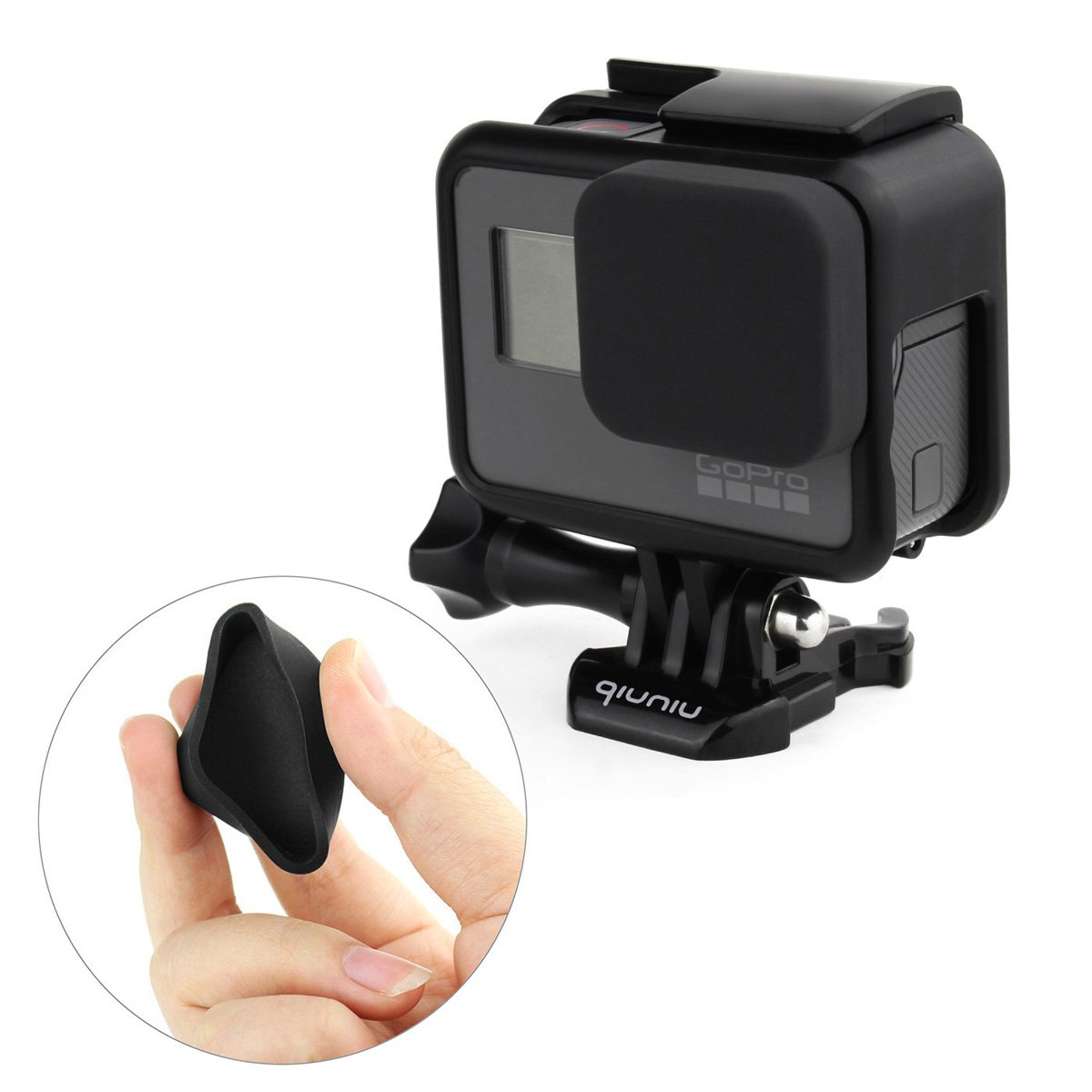 Frame Mount Housing Case for GoPro Hero 5/6/7 Black Action Camera - Protective Case with Quick Release Buckle, Long Thumb Bolt Screw, and Lens Cap - Black