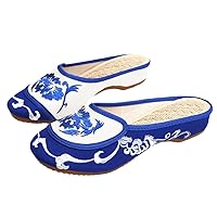 Handmade Summer Women Comfort Canvas Slippers Floral Embroidery Chinese Old Beijing Slide Shoes For Ladies