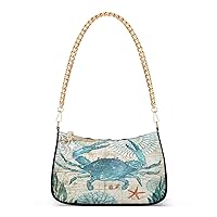 Shoulder Bags for Women Crab Hobo Tote Handbag Small Clutch Purse with Zipper Closure
