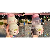 2 Pcs 480ml Plastic Water Bottle Tour Drinking Bottle Yakult Shape Cute Kawaii Milk Carton Shaker Bottle for KidsGirlAdult, Peach