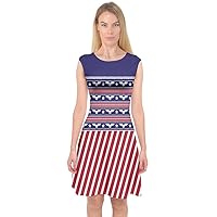 PattyCandy Womens Vintage Patriotic USA Flag I Love America Designs & Halloween Prints Capsleeve Midi Dress